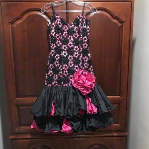 Party dress, black and hot pink